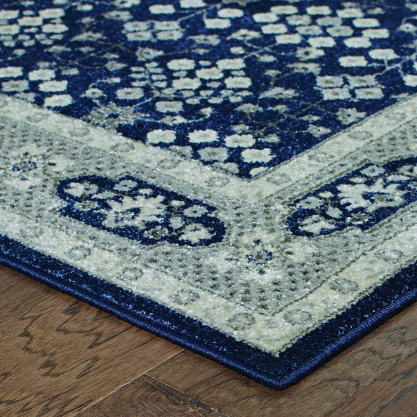 2x8 Navy and Gray Floral Ditsy Runner Rug