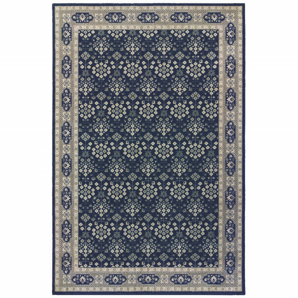 10x13 Navy and Gray Floral Ditsy Area Rug