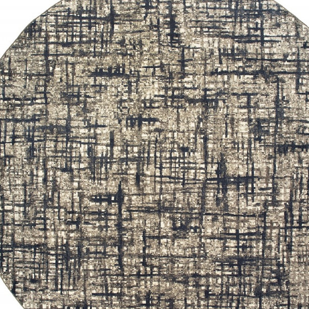 8 Round Gray and Navy Abstract Area Rug