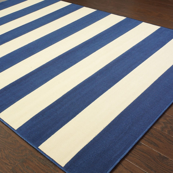 5x8 Blue and Ivory Striped Indoor Outdoor Area Rug