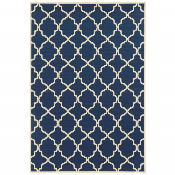 5x8 Blue and Ivory Trellis Indoor Outdoor Area Rug