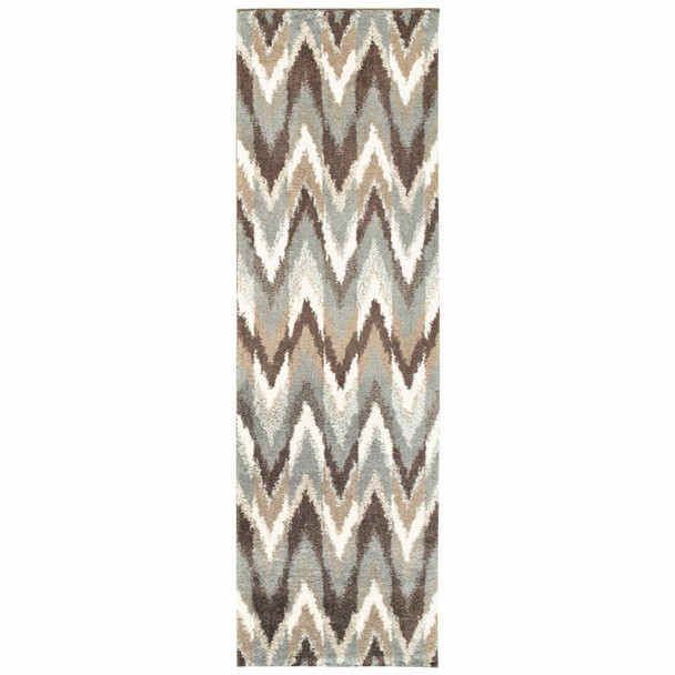 2x8 Gray and Taupe Ikat Pattern Runner Rug