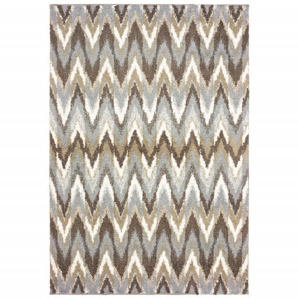 7x10 Gray and Taupe Ikat Pattern Area Rug