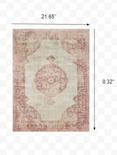 2x3 Ivory and Pink Medallion Scatter Rug