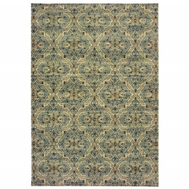 2x3 Ivory and Blue Geometric Scatter Rug