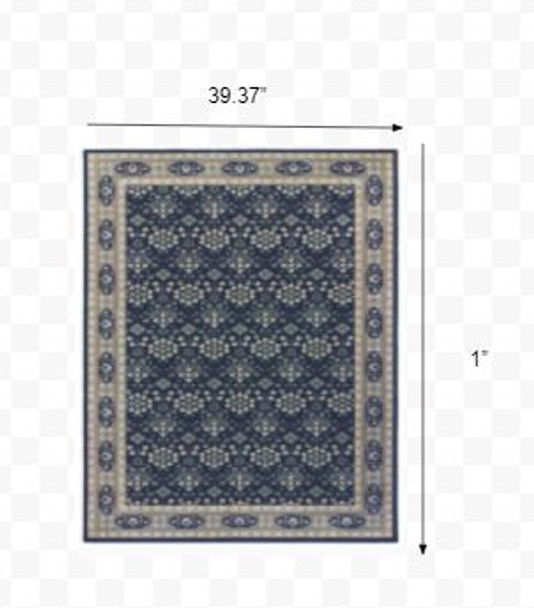 2x3 Navy and Gray Floral Ditsy Scatter Rug