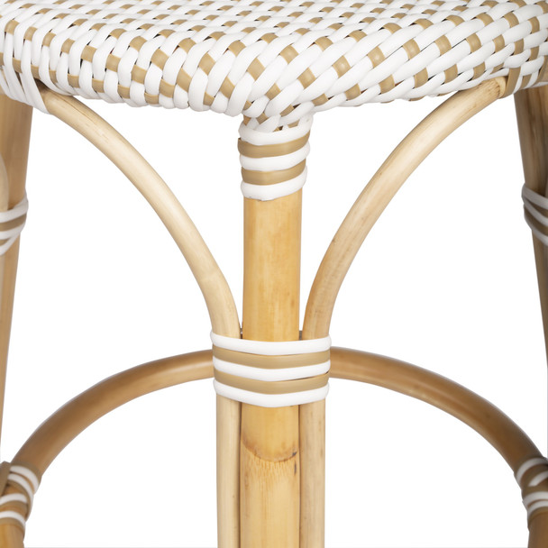 Beige and White Rattan Counter Stool