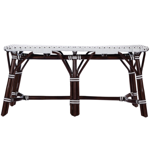 Dark Brown and White Rattan Bench