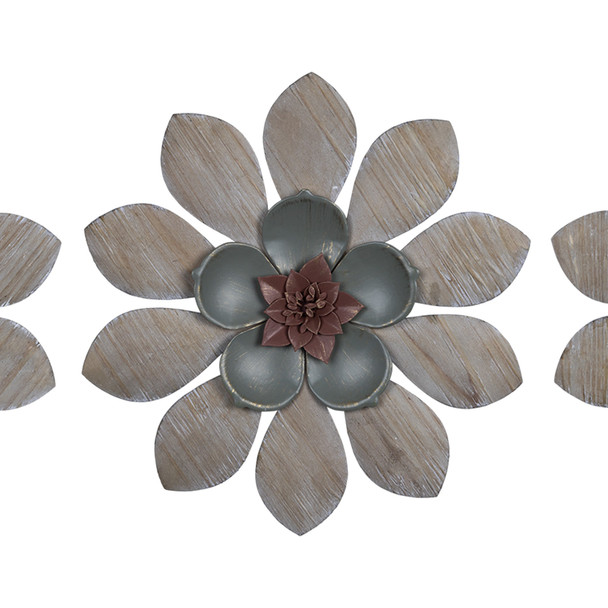 Set of Three Wood and Metal Flower Wall Decor