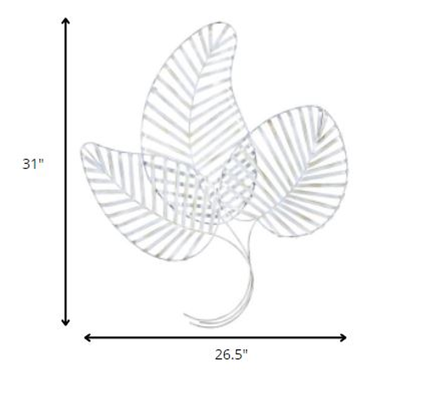 Fanned White Metal Leaf Wall Decor