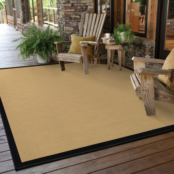 6x9 Beige and Black Plain Indoor Outdoor Area Rug