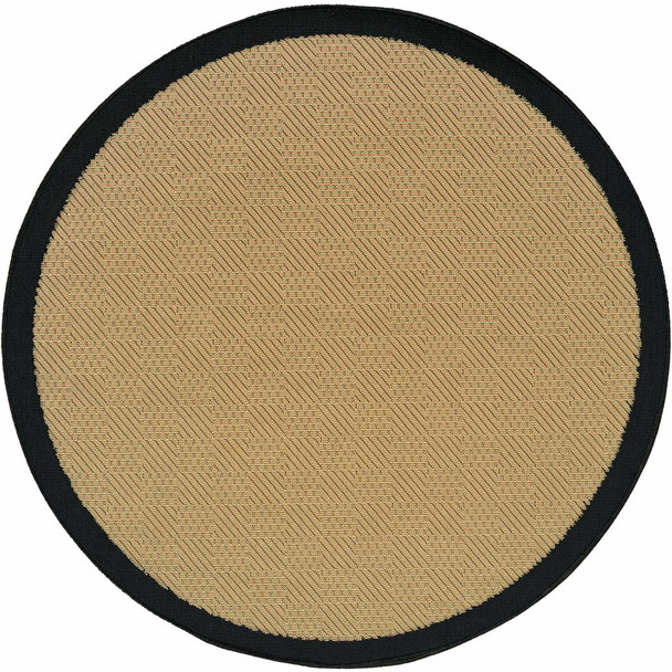 8 Round Beige and Black Plain Indoor Outdoor Area Rug