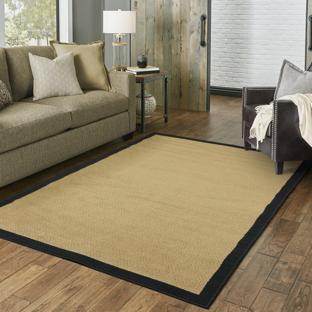 9x13 Beige and Black Plain Indoor Outdoor Area Rug