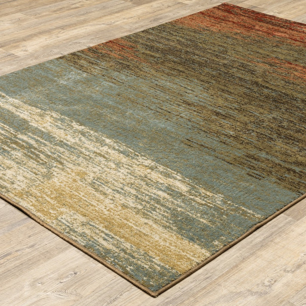 8x10 Blue and Brown Distressed Area Rug