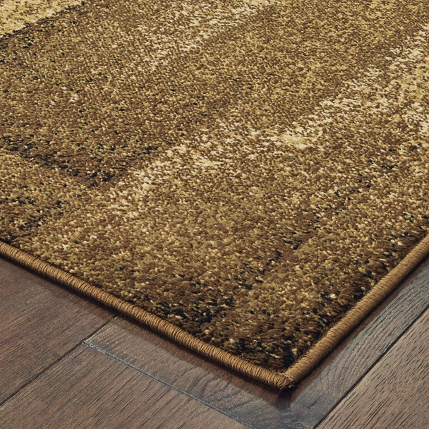 7x9 Brown and Beige Distressed Blocks Area Rug