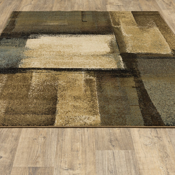 8x10 Brown and Beige Distressed Blocks Area Rug