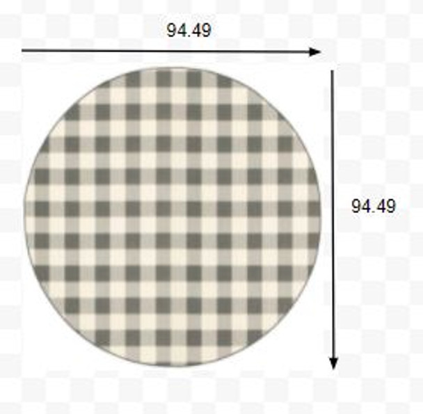 8 Round Gray and Ivory Gingham Indoor Outdoor Area Rug