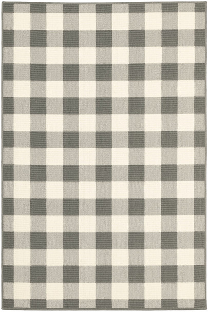 9x13 Gray and Ivory Gingham Indoor Outdoor Area Rug