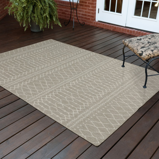 3x5 Gray and Ivory Geometric Indoor Outdoor Area Rug