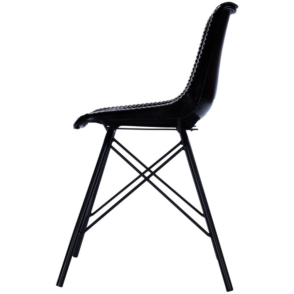 Black Contrast Stitch Leather Dining Chair