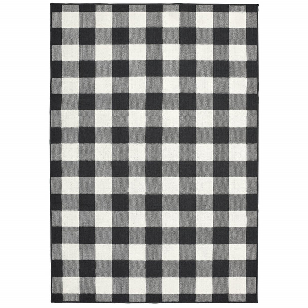 3x5 Black and Ivory Gingham Indoor Outdoor Area Rug