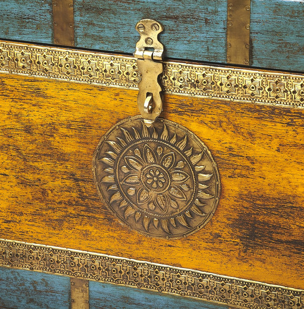 Hand Painted Brass Inlay Storage Trunk