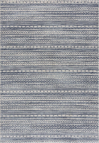 8 x 11 Navy Blue Decorative Stripes Area Rug