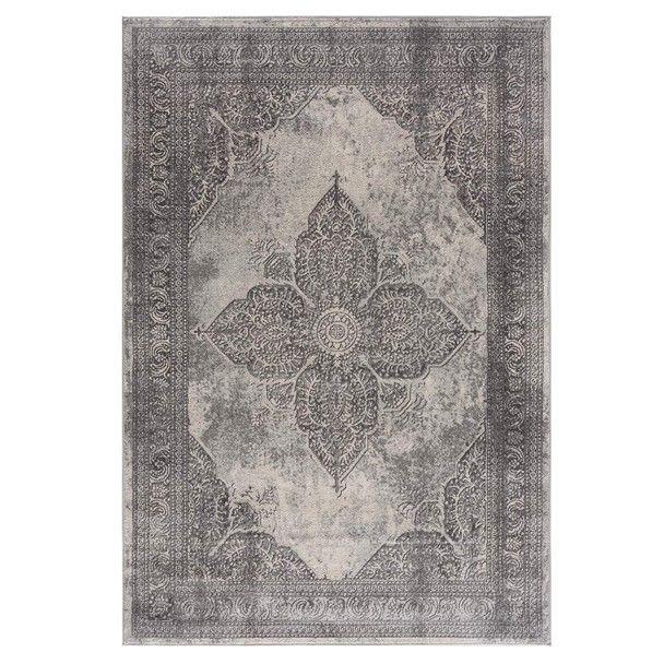 5 x 8 Gray Distressed Medallion Area Rug