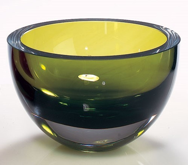 Moss Green Mouth Blown Polish Crystal Thick Walled Bowl