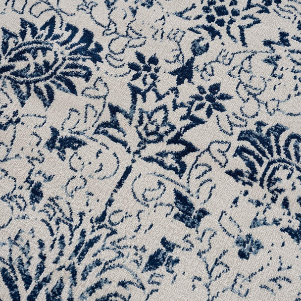 4 x 6 Navy Blue Distressed Floral Area Rug