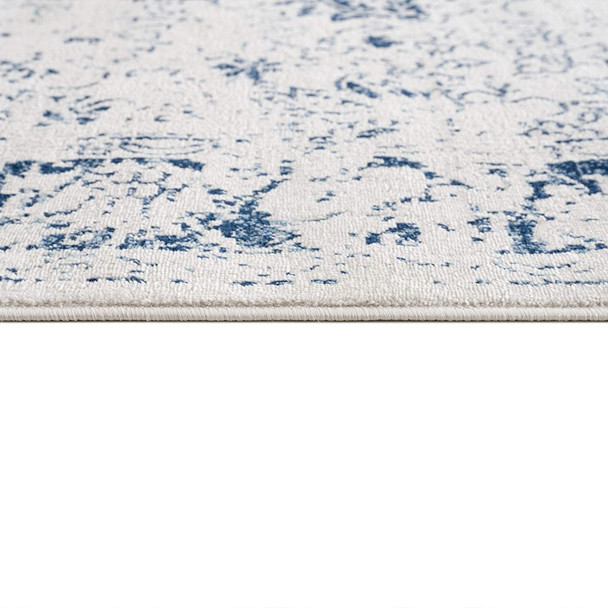 8 x 11 Navy Blue Distressed Floral Area Rug