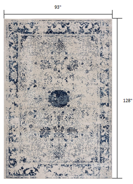 8 x 11 Navy Blue Distressed Floral Area Rug