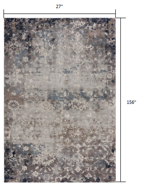 2 x 13 Navy and Beige Distressed Vines Runner Rug