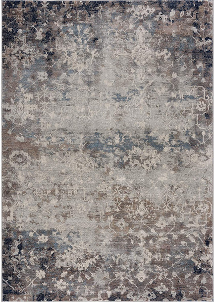 8 x 11 Navy and Beige Distressed Vines Area Rug