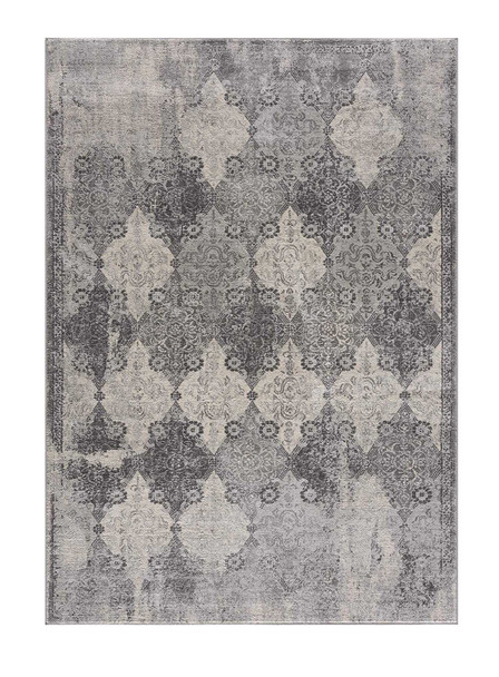 2 x 20 Gray Distressed Trellis Pattern Runner Rug