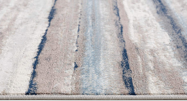 2 x 20 Blue and Beige Distressed Stripes Runner Rug