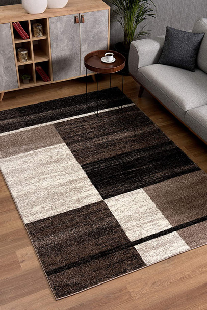 7 x 9 Brown and Beige Abstract Blocks Area Rug