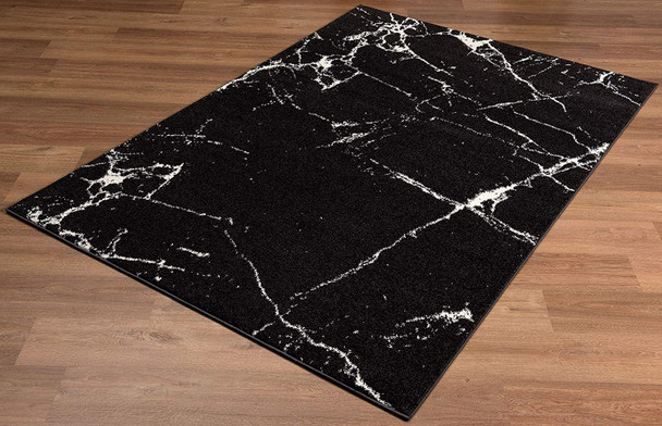 7 x 9 Black and White Abstract Breakage Area Rug