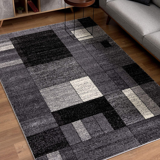 8 x 11 Gray Distressed Geometric Area Rug