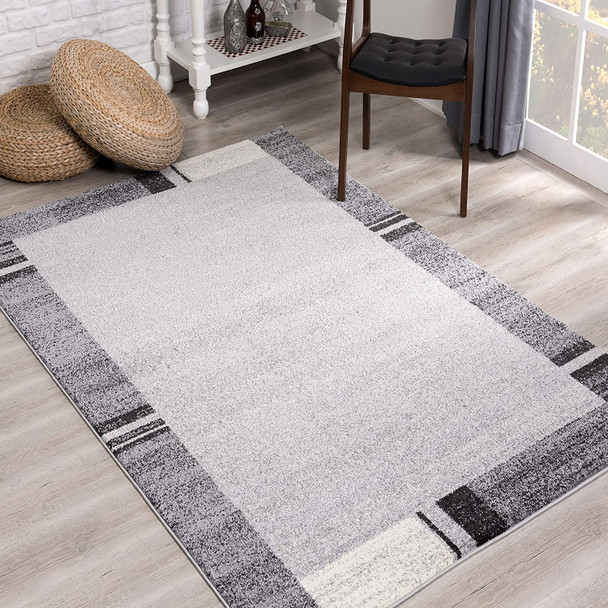 4 x 6 Gray Modern Bordered Area Rug