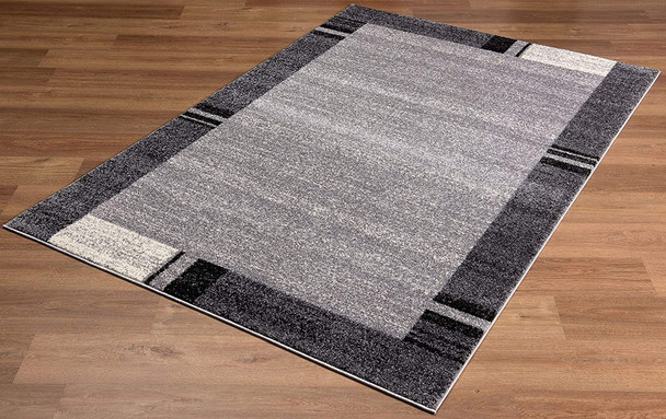 8 x 11 Gray Modern Bordered Area Rug