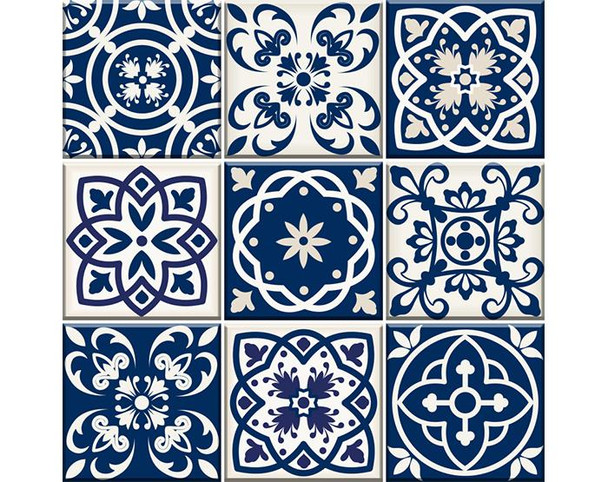 7" x 7" Midnight Blue and White Peel and Stick Removable Tiles