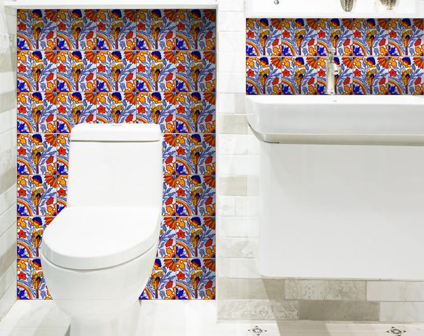 6" x 6" Orange Red and Blue Peel and Stick Removable Tiles