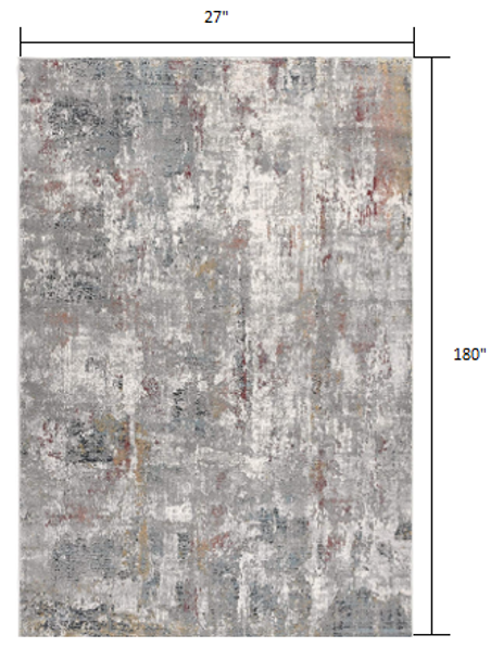 2 x 15 Gray and Ivory Abstract Runner Rug