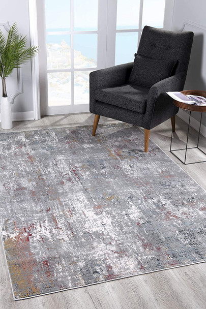 2 x 20 Gray and Ivory Abstract Runner Rug