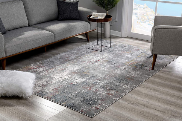 2 x 8 Gray and Ivory Abstract Runner Rug