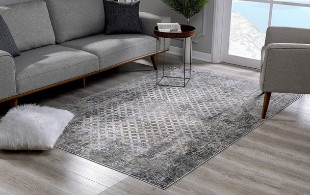 2 x 20 Gray and Ivory Distressed Runner Rug