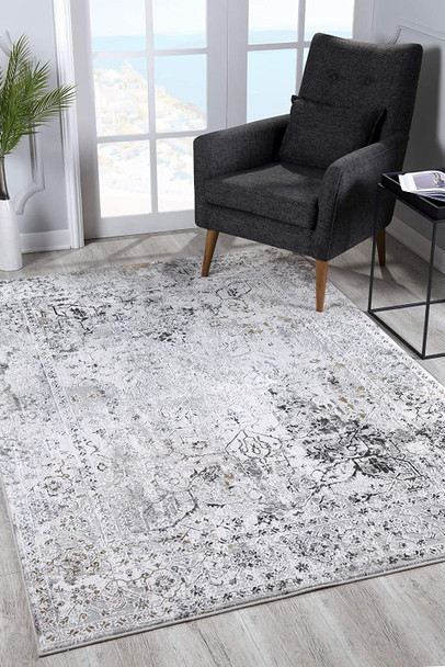 8 x 11 Gray Distressed Ornate Area Rug