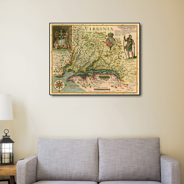 18" x 24" Map of Virginia c1627 Vintage  Poster Wall Art