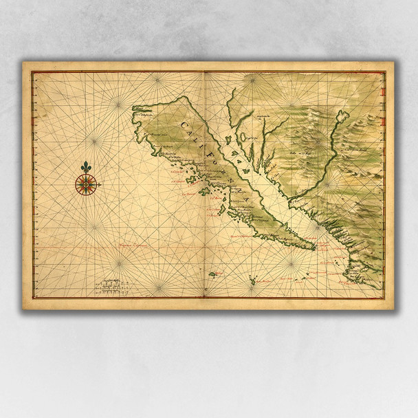 20" x 30" California as an Island c1650 Vintage Map Wall Art